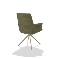 Dining Chair with Armrests Flavia 6694 in Adore 59 fabric (olive), champagne swivel base, back angled view