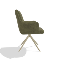 Dining Chair with Armrests Flavia 6694 in Adore 59 fabric (olive), champagne swivel base, side view