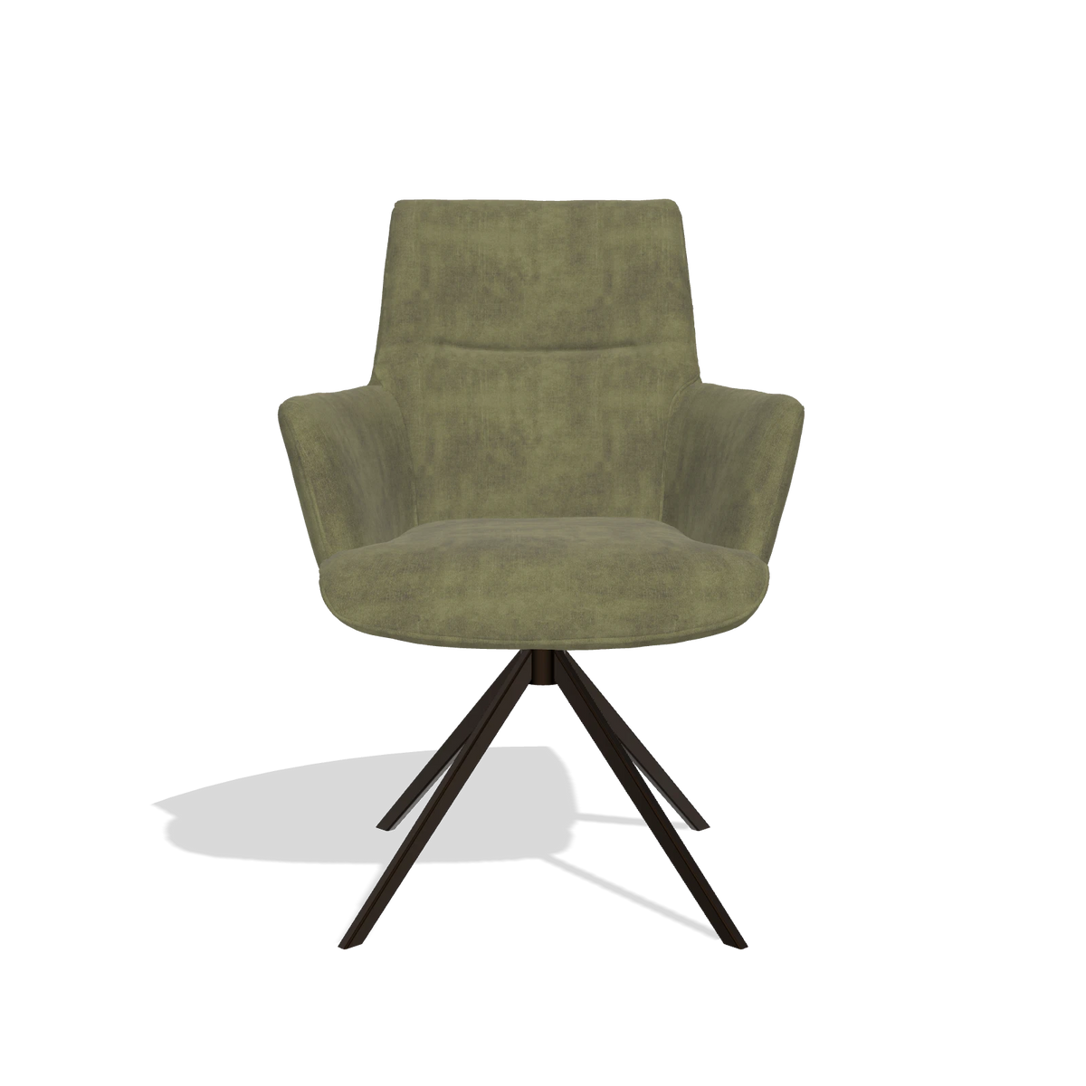 Dining Chair with Armrests Flavia 6694 in Adore 59 fabric (olive), espresso swivel base, front view