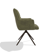 Dining Chair with Armrests Flavia 6694 in Adore 59 fabric (olive), espresso swivel base, side view