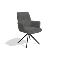 Dining Chair with Armrests Flavia 6694 in Adore 68 fabric (dark grey), black swivel base, angled view