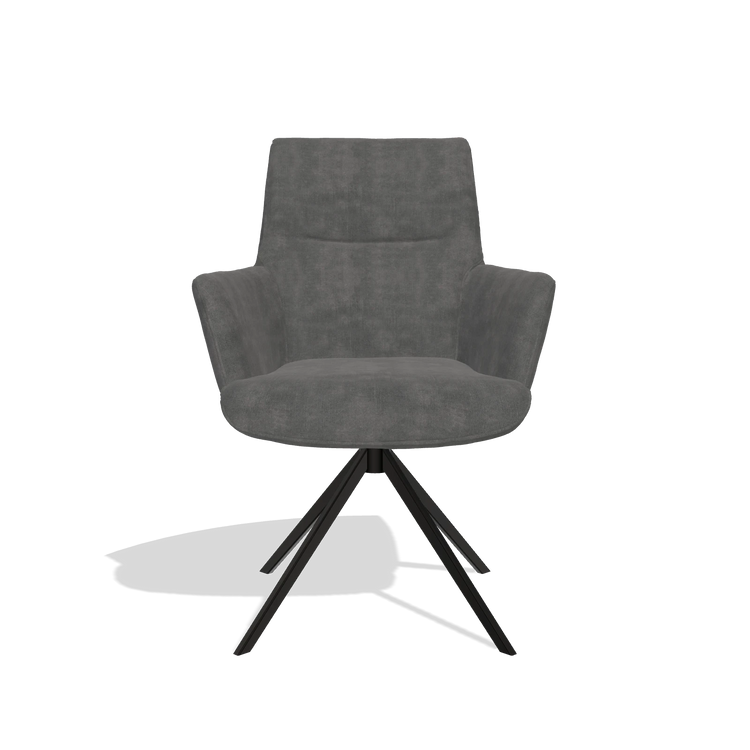 Dining Chair with Armrests Flavia 6694 in Adore 68 fabric (dark grey), black swivel base, front view