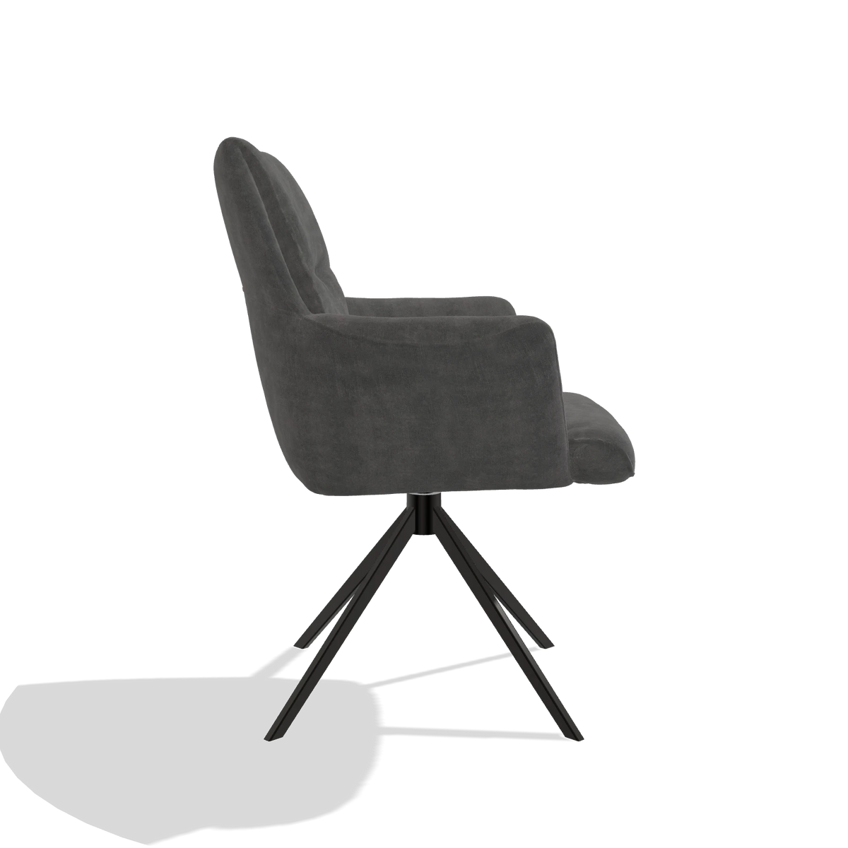 Dining Chair with Armrests Flavia 6694 in Adore 68 fabric (dark grey), black swivel base, side view