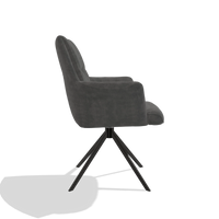 Dining Chair with Armrests Flavia 6694 in Adore 68 fabric (dark grey), black swivel base, side view