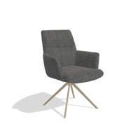 Dining Chair with Armrests Flavia 6694 in Adore 68 fabric (dark grey), champagne swivel base, angled view