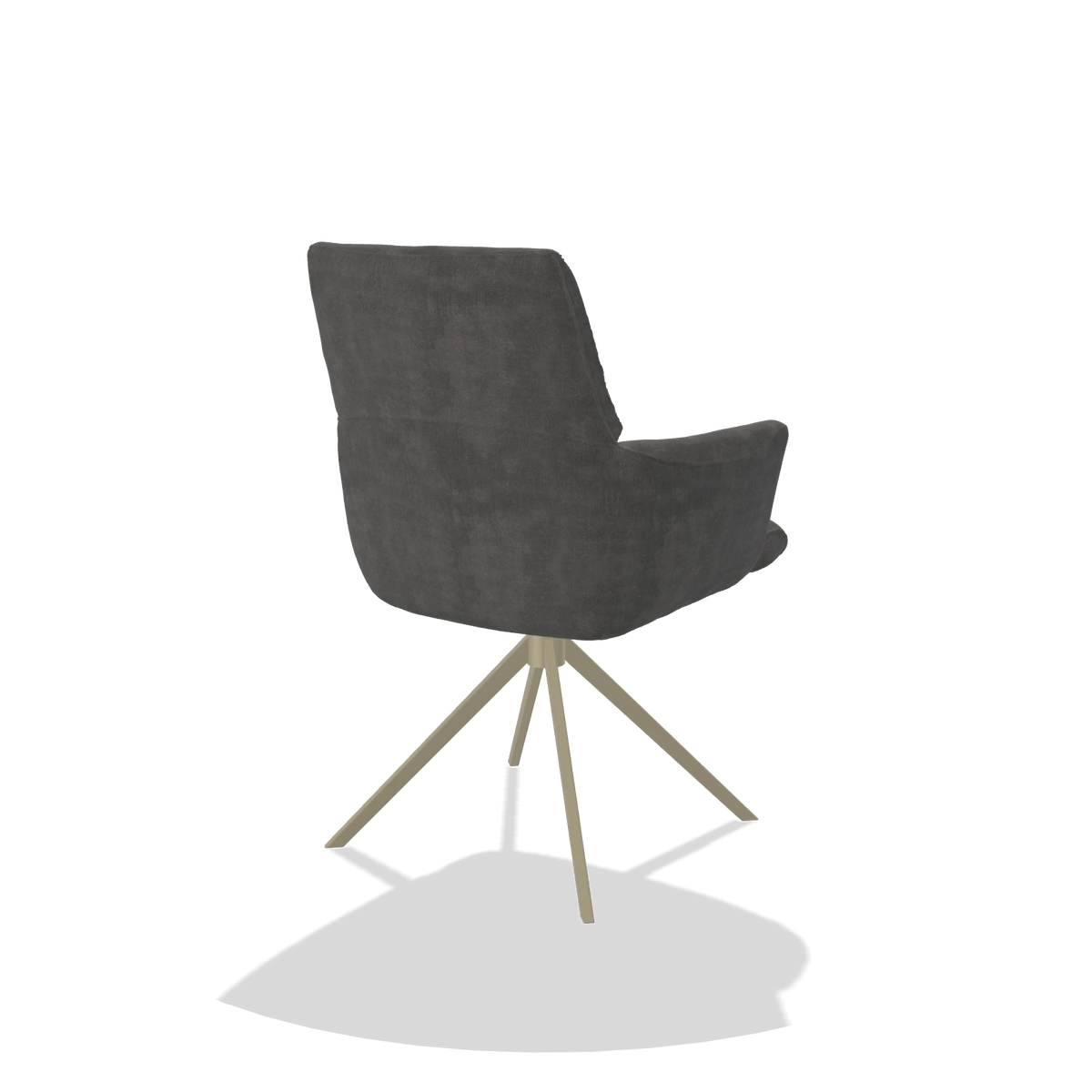 Dining Chair with Armrests Flavia 6694 in Adore 68 fabric (dark grey), champagne swivel base, back angled view