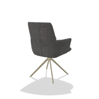 Dining Chair with Armrests Flavia 6694 in Adore 68 fabric (dark grey), champagne swivel base, back angled view