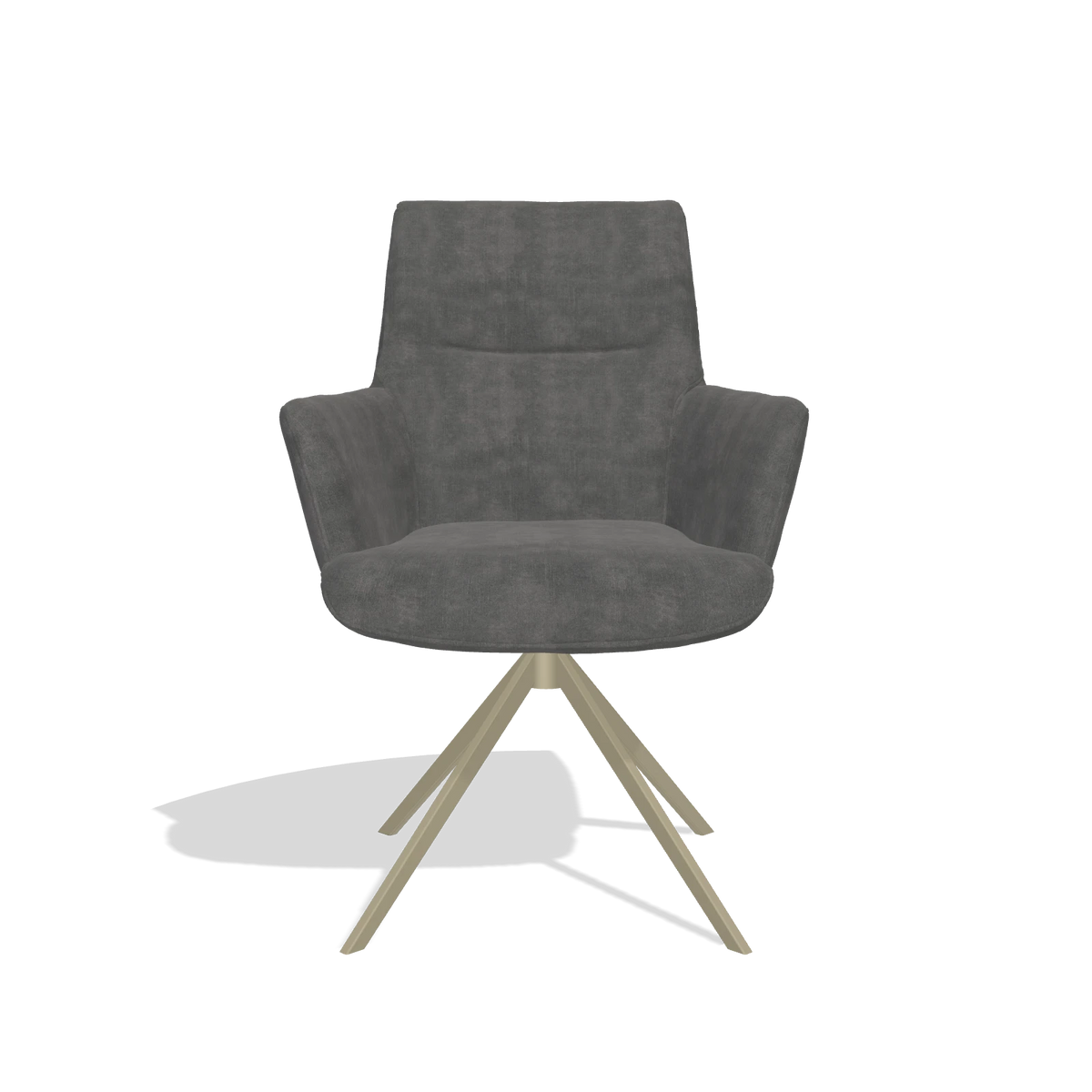 Dining Chair with Armrests Flavia 6694 in Adore 68 fabric (dark grey), champagne swivel base, front view
