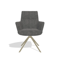Dining Chair with Armrests Flavia 6694 in Adore 68 fabric (dark grey), champagne swivel base, front view