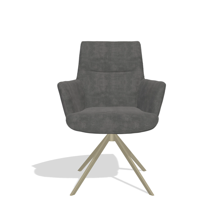 Dining Chair with Armrests Flavia 6694 in Adore 68 fabric (dark grey), champagne swivel base, front view
