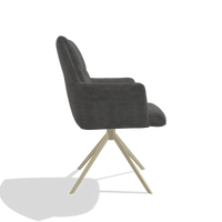 Dining Chair with Armrests Flavia 6694 in Adore 68 fabric (dark grey), champagne swivel base, side view