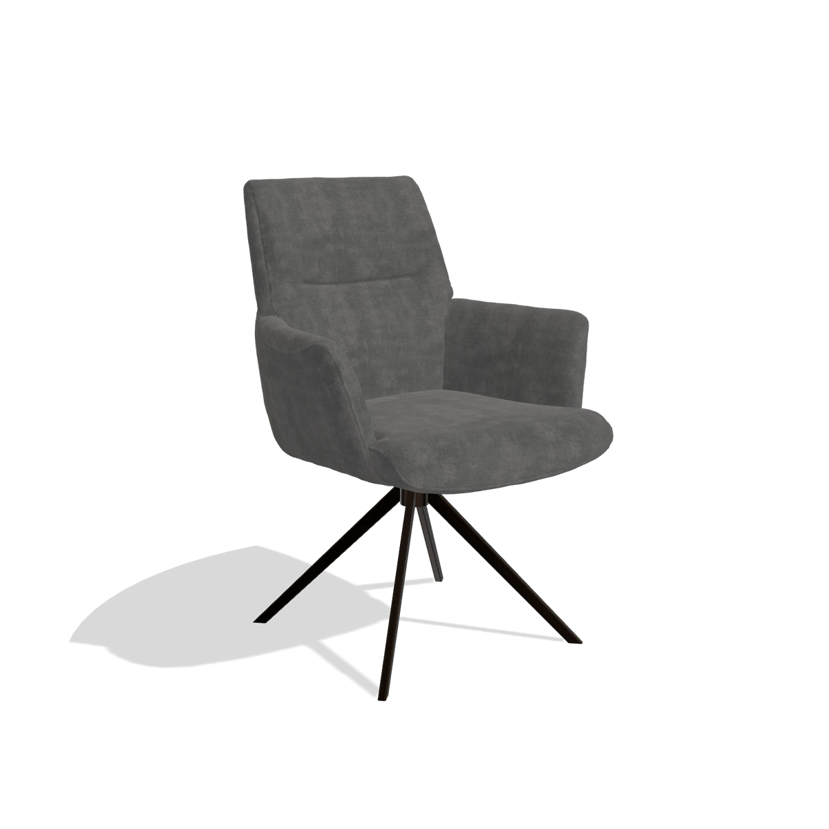 Dining Chair with Armrests Flavia 6694 in Adore 68 fabric (dark grey), espresso swivel base, angled view