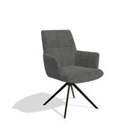 Dining Chair with Armrests Flavia 6694 in Adore 68 fabric (dark grey), espresso swivel base, angled view