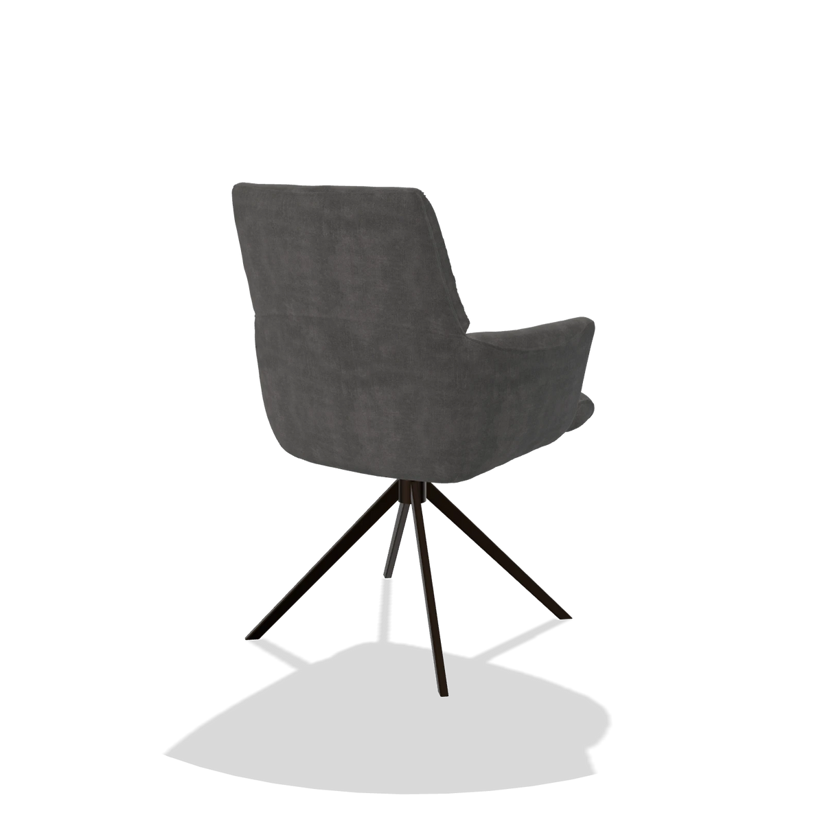 Dining Chair with Armrests Flavia 6694 in Adore 68 fabric (dark grey), espresso swivel base, back angled view