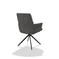 Dining Chair with Armrests Flavia 6694 in Adore 68 fabric (dark grey), espresso swivel base, back angled view