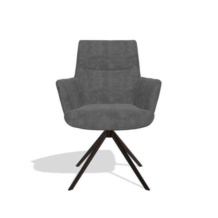 Dining Chair with Armrests Flavia 6694 in Adore 68 fabric (dark grey), espresso swivel base, front view