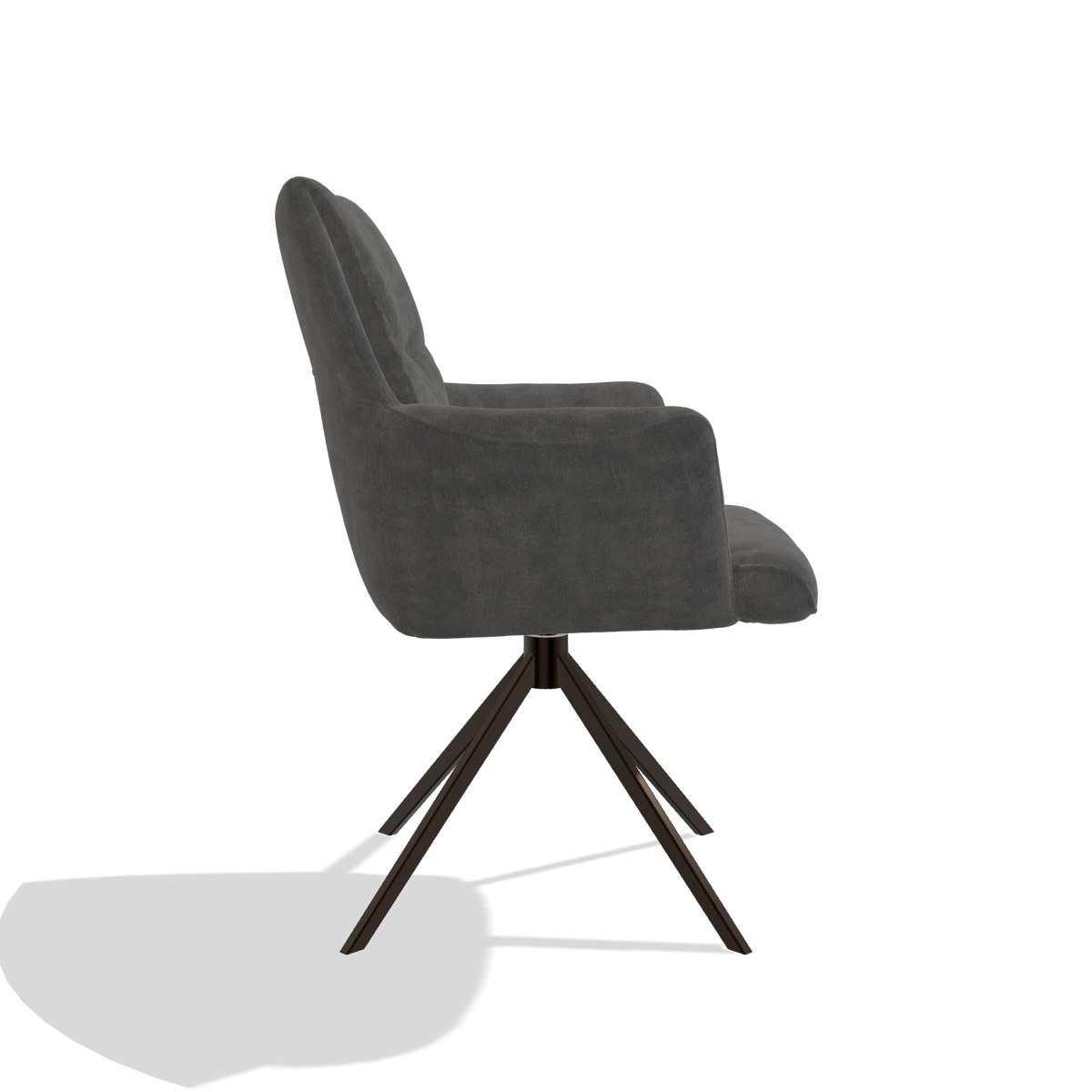 Dining Chair with Armrests Flavia 6694 in Adore 68 fabric (dark grey), espresso swivel base, side view