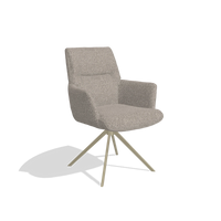 Silla de comedor con reposabrazos Flavia 6694 en tela Ascot Toffee (gris), base giratoria en champán, vista en ángulo