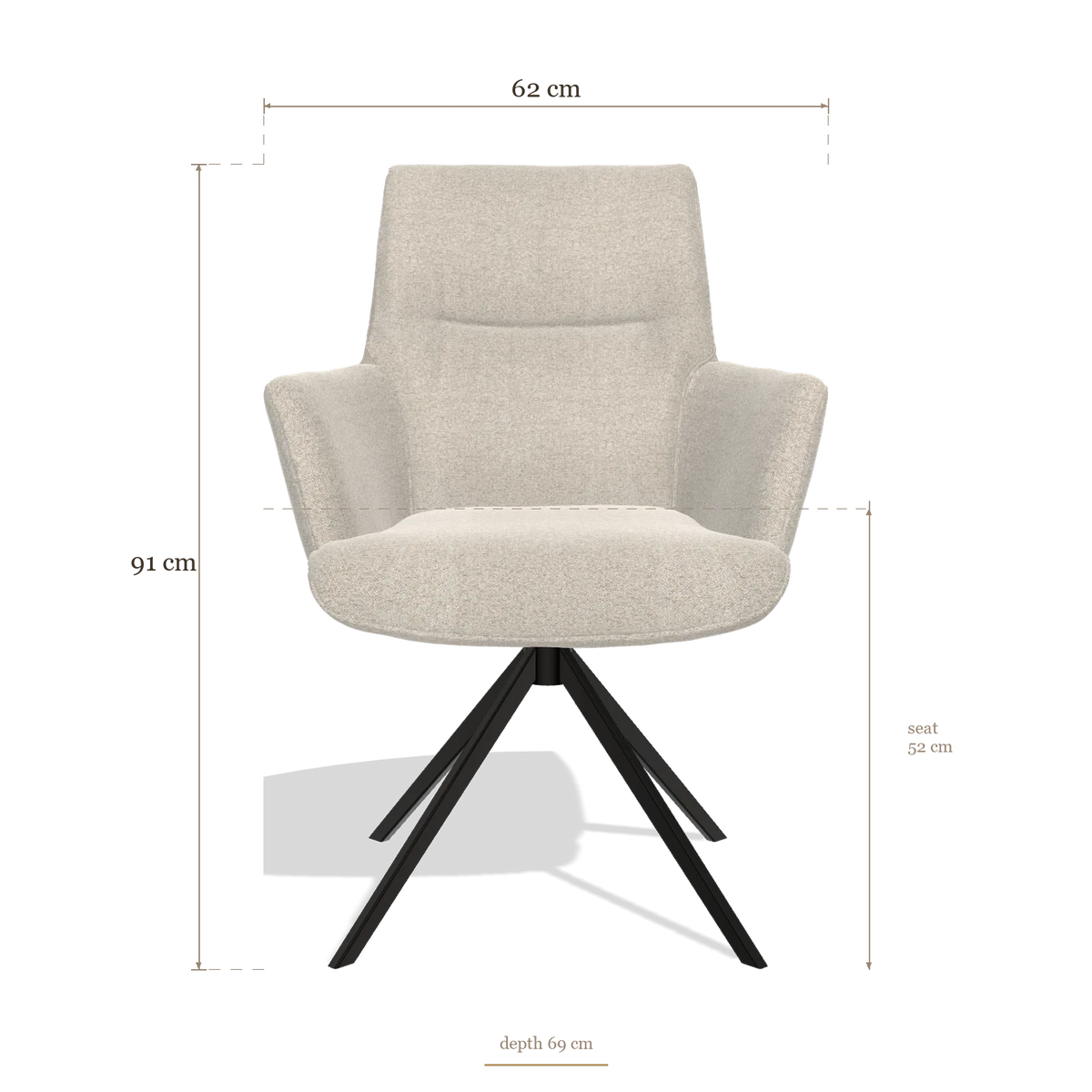 Sedia da pranzo con braccioli Flavia 6694, dimensioni 62 x 69 x 91 cm