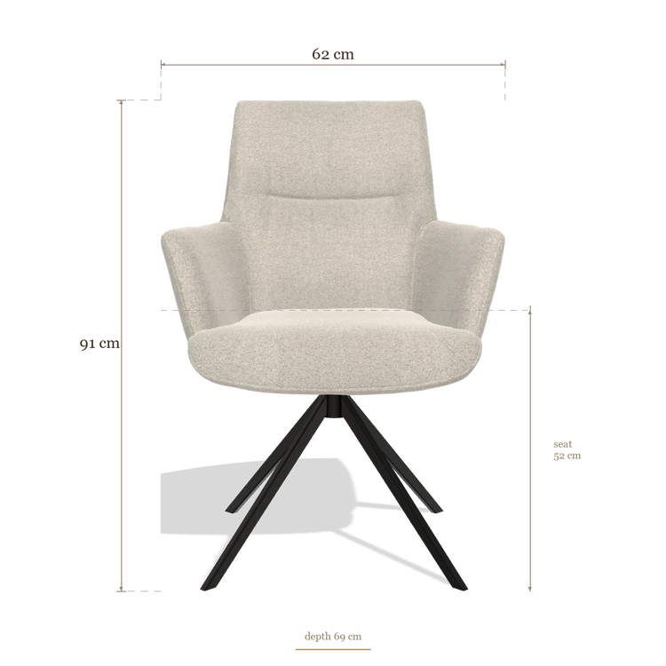 Sedia da pranzo con braccioli Flavia 6694, dimensioni 62 x 69 x 91 cm