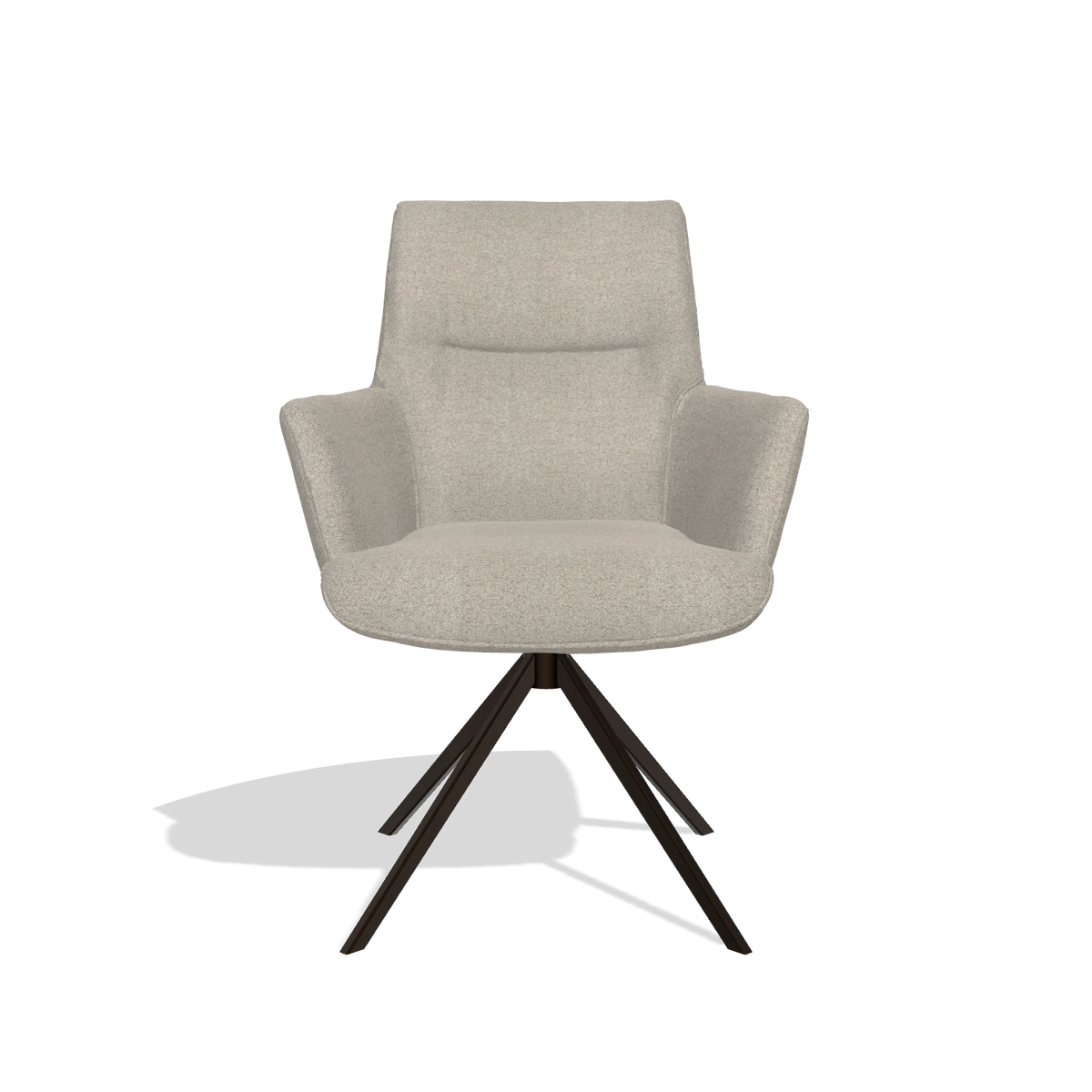 Sedia da pranzo con braccioli Flavia 6694 in tessuto Glory 05 (greige), base girevole in espresso, vista frontale