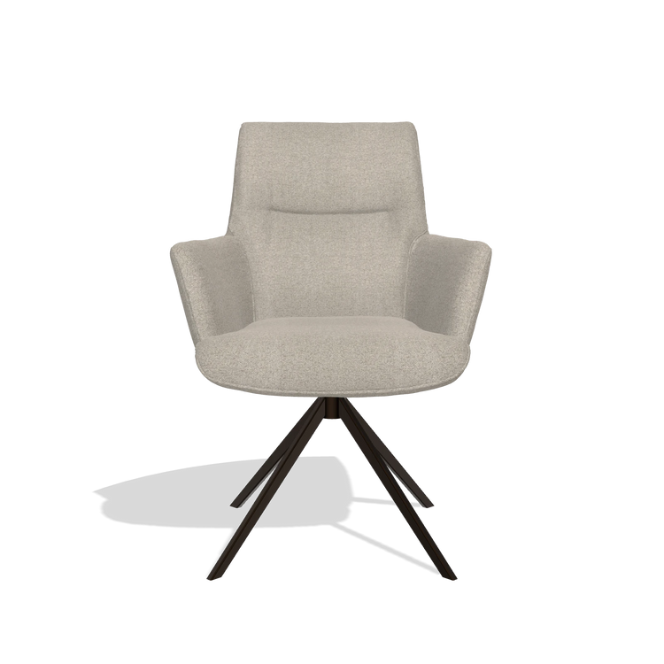 Sedia da pranzo con braccioli Flavia 6694 in tessuto Glory 05 (greige), base girevole in espresso, vista frontale