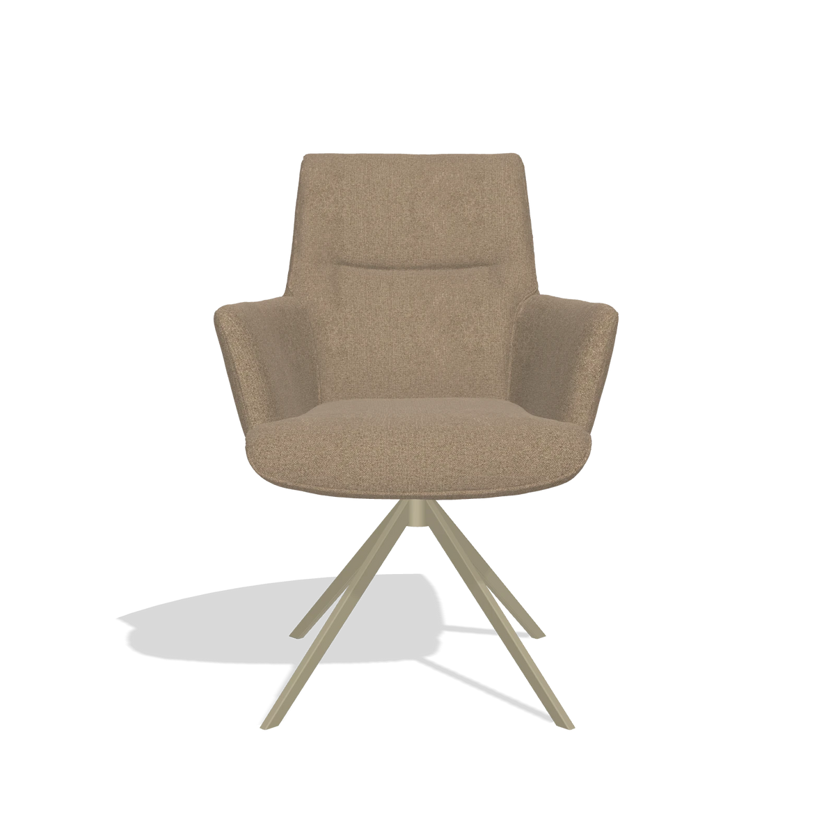 Sedia da pranzo con braccioli Flavia 6694 in tessuto Glory 13 (tortora), base girevole in champagne, vista frontale