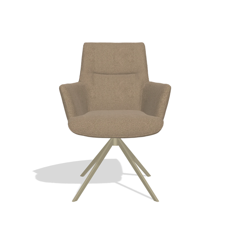 Sedia da pranzo con braccioli Flavia 6694 in tessuto Glory 13 (tortora), base girevole in champagne, vista frontale