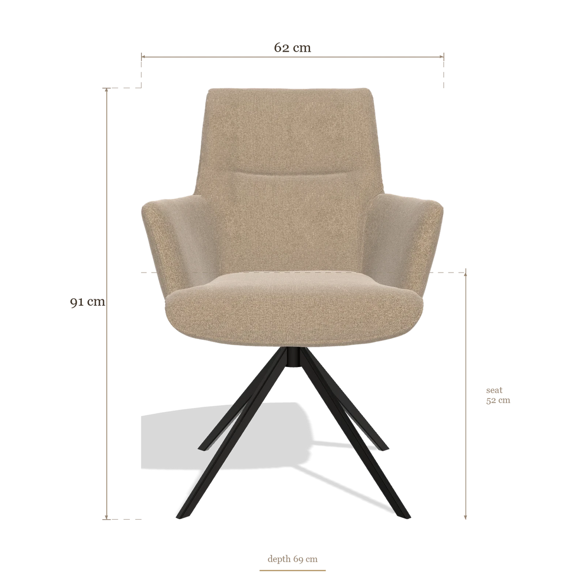 Sedia da pranzo con braccioli Flavia 6694, dimensioni 62 x 69 x 91 cm