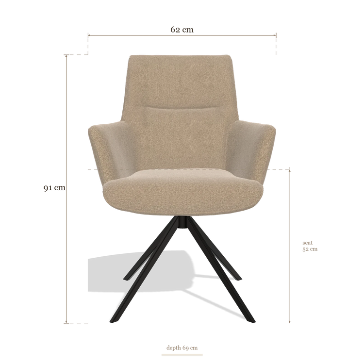 Sedia da pranzo con braccioli Flavia 6694, dimensioni 62 x 69 x 91 cm