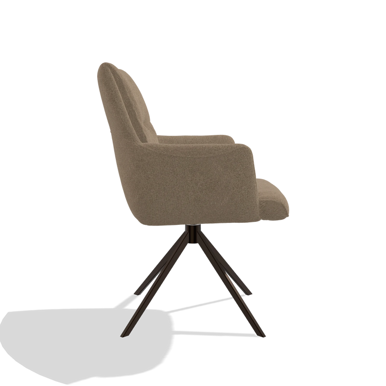 Sedia da pranzo con braccioli Flavia 6694 in tessuto Glory 13 (tortora), base girevole in espresso, vista laterale