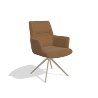Sedia da pranzo con braccioli Flavia 6694 in tessuto Glory 16 (marrone), base girevole in champagne, vista angolata