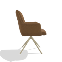 Sedia da pranzo con braccioli Flavia 6694 in tessuto Glory 16 (marrone), base girevole in champagne, vista laterale