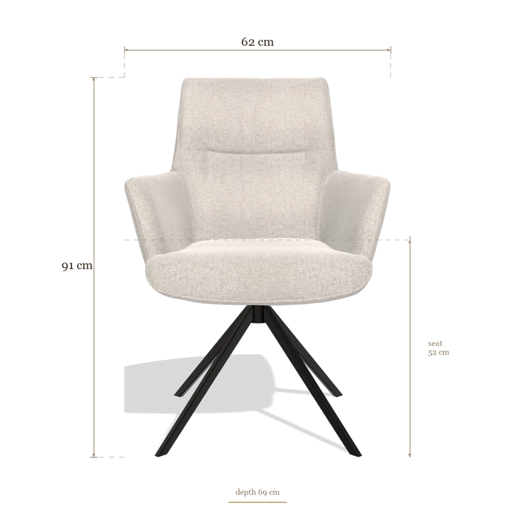 Sedia da pranzo con braccioli Flavia 6694, dimensioni 62 x 69 x 91 cm