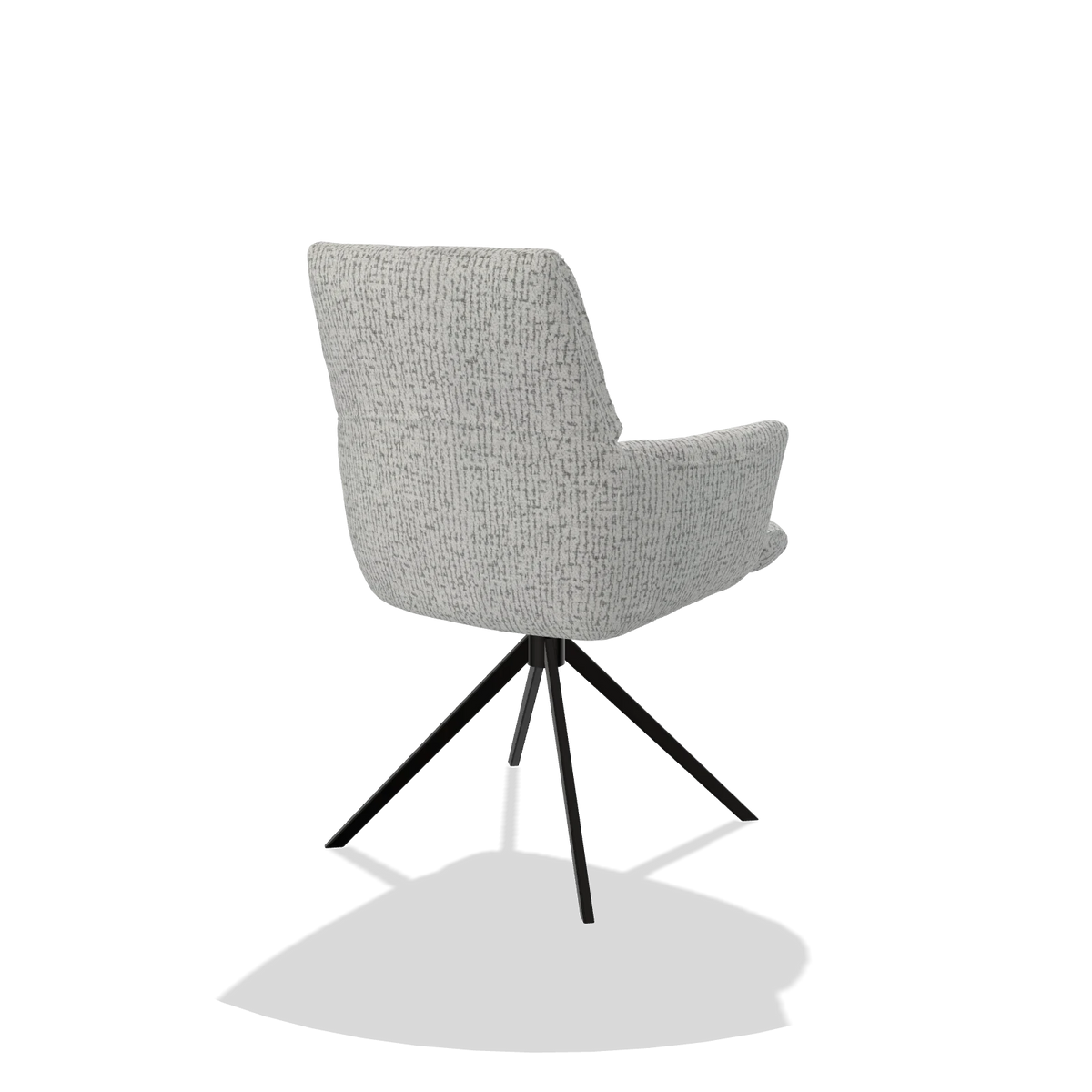 Dining Chair with Armrests Flavia 6694 in Horta 101 fabric (light grey), black swivel base, back angled view