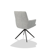 Dining Chair with Armrests Flavia 6694 in Horta 101 fabric (light grey), black swivel base, back angled view