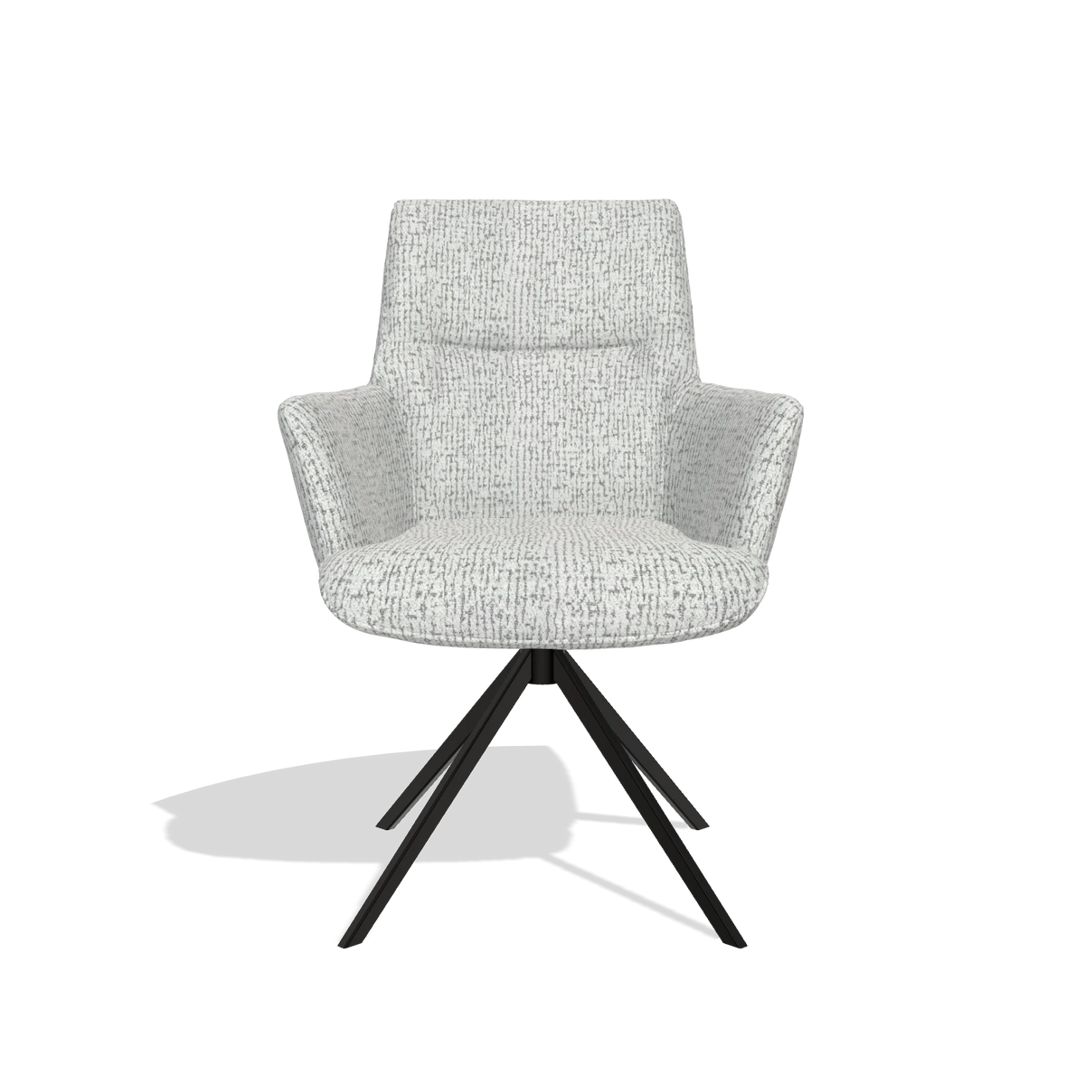 Dining Chair with Armrests Flavia 6694 in Horta 101 fabric (light grey), black swivel base, front view