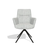 Dining Chair with Armrests Flavia 6694 in Horta 101 fabric (light grey), black swivel base, front view