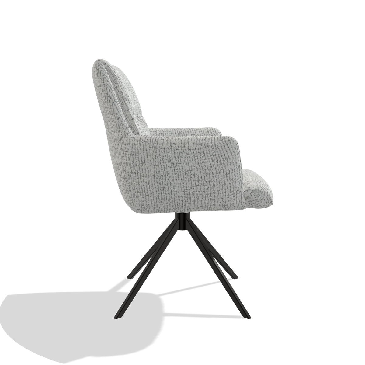 Dining Chair with Armrests Flavia 6694 in Horta 101 fabric (light grey), black swivel base, side view