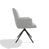 Dining Chair with Armrests Flavia 6694 in Horta 101 fabric (light grey), black swivel base, side view
