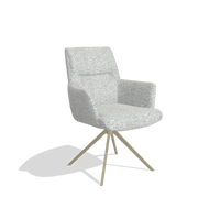 Dining Chair with Armrests Flavia 6694 in Horta 101 fabric (light grey), champagne swivel base, angled view