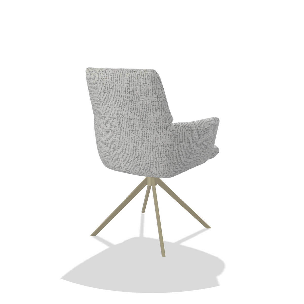 Dining Chair with Armrests Flavia 6694 in Horta 101 fabric (light grey), champagne swivel base, back angled view