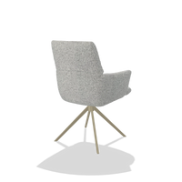Dining Chair with Armrests Flavia 6694 in Horta 101 fabric (light grey), champagne swivel base, back angled view