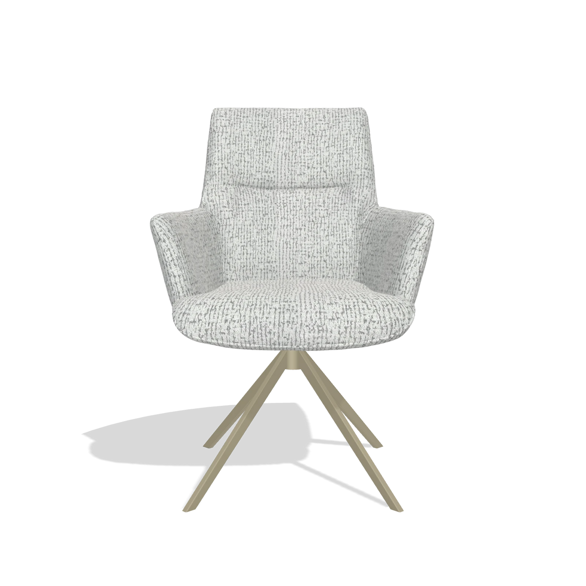 Dining Chair with Armrests Flavia 6694 in Horta 101 fabric (light grey), champagne swivel base, front view