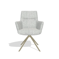 Dining Chair with Armrests Flavia 6694 in Horta 101 fabric (light grey), champagne swivel base, front view