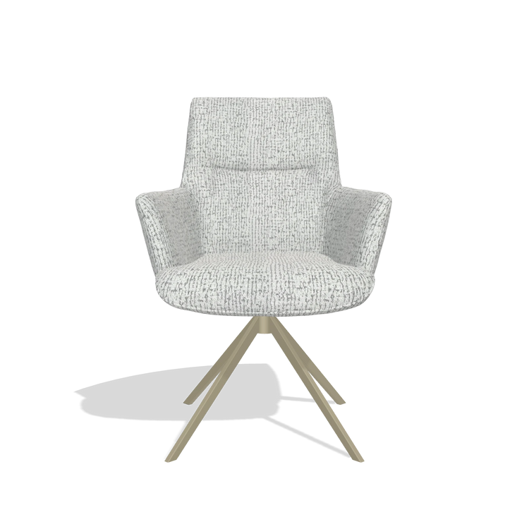 Dining Chair with Armrests Flavia 6694 in Horta 101 fabric (light grey), champagne swivel base, front view