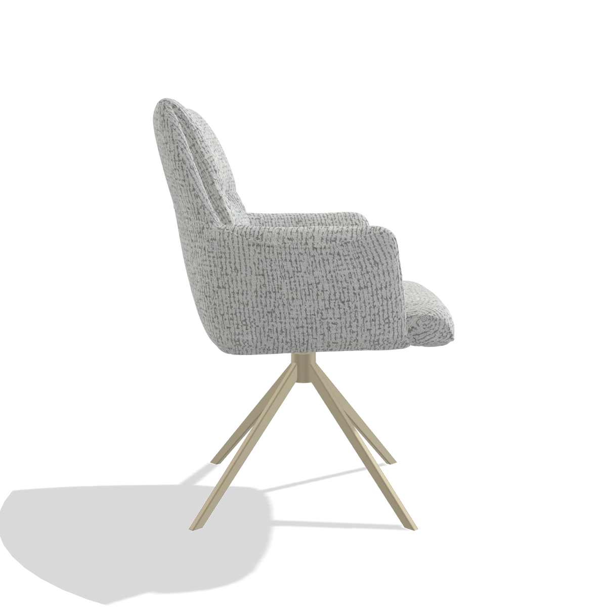 Dining Chair with Armrests Flavia 6694 in Horta 101 fabric (light grey), champagne swivel base, side view