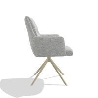 Dining Chair with Armrests Flavia 6694 in Horta 101 fabric (light grey), champagne swivel base, side view