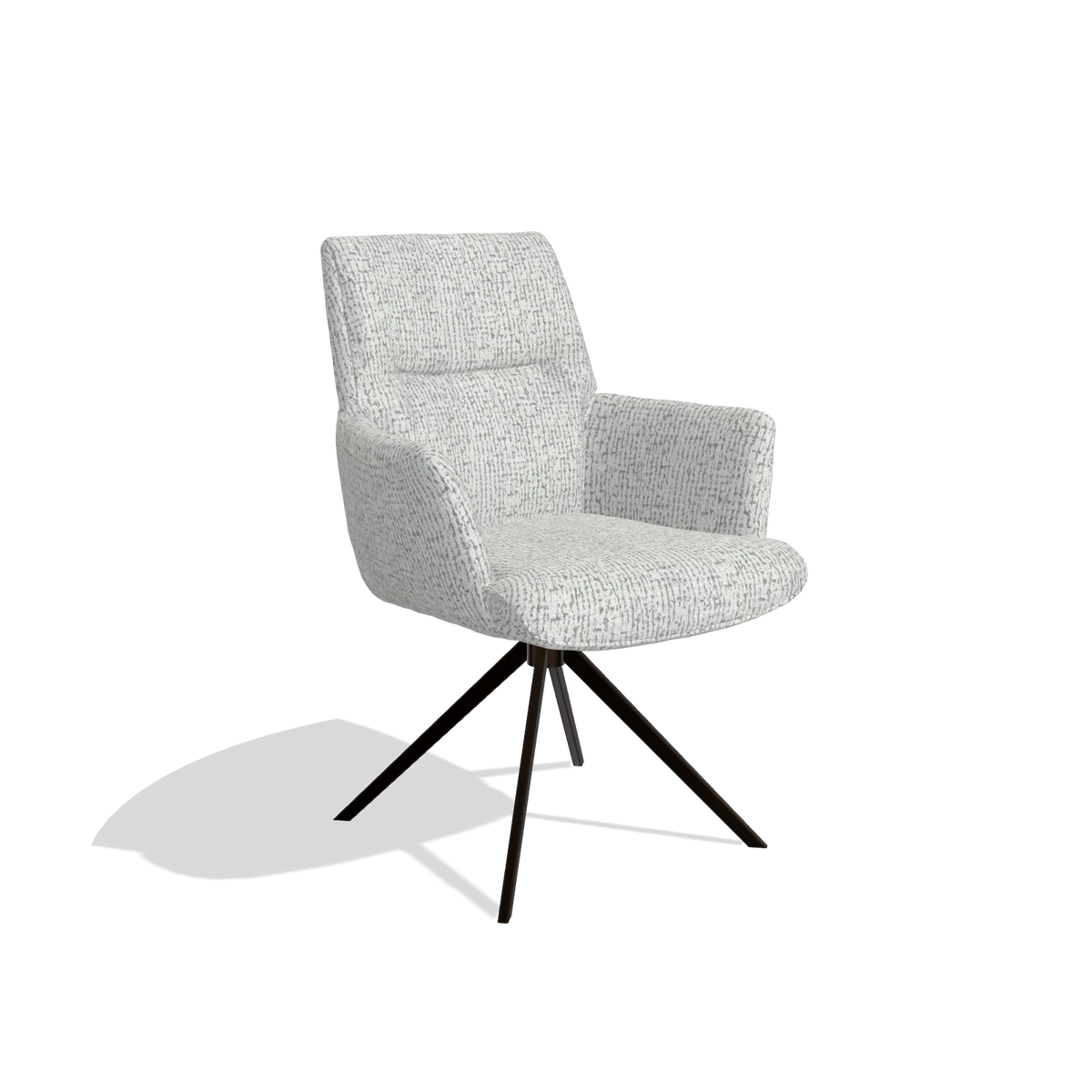 Dining Chair with Armrests Flavia 6694 in Horta 101 fabric (light grey), espresso swivel base, angled view