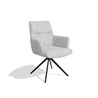 Dining Chair with Armrests Flavia 6694 in Horta 101 fabric (light grey), espresso swivel base, angled view